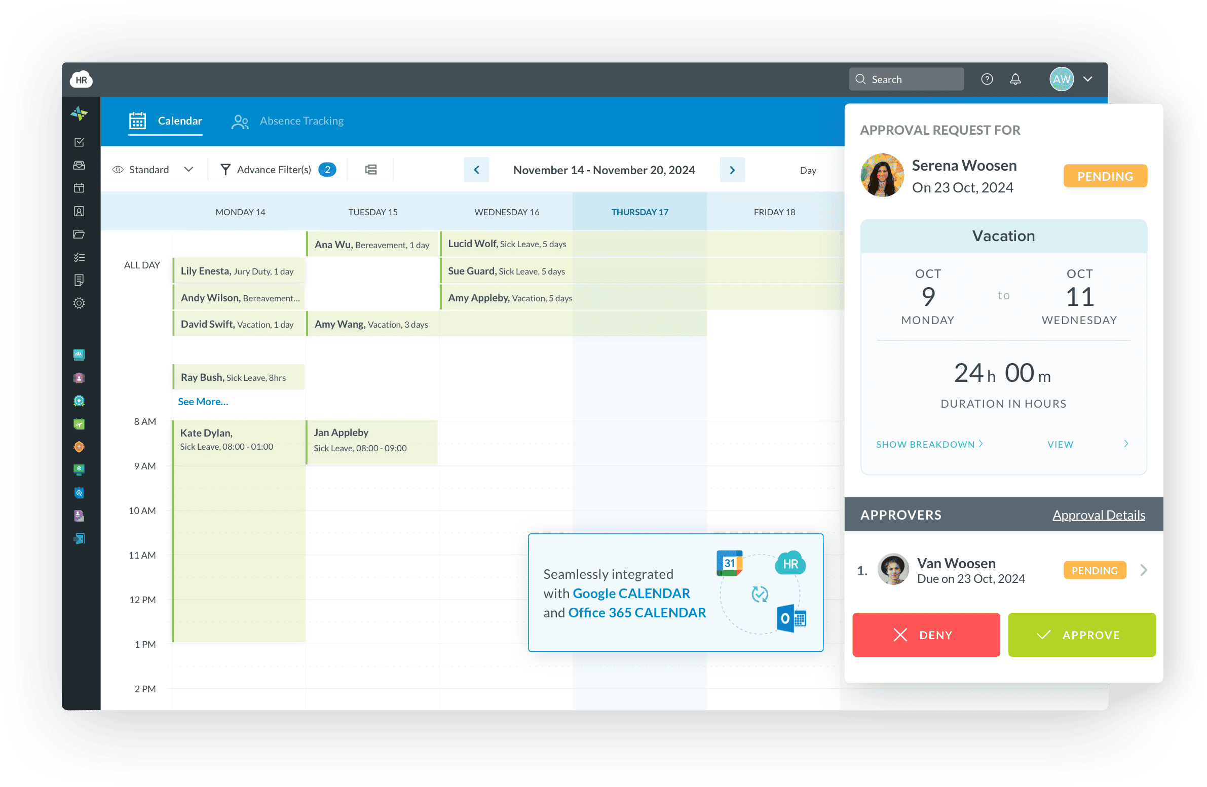 HR Cloud time off calendar interface