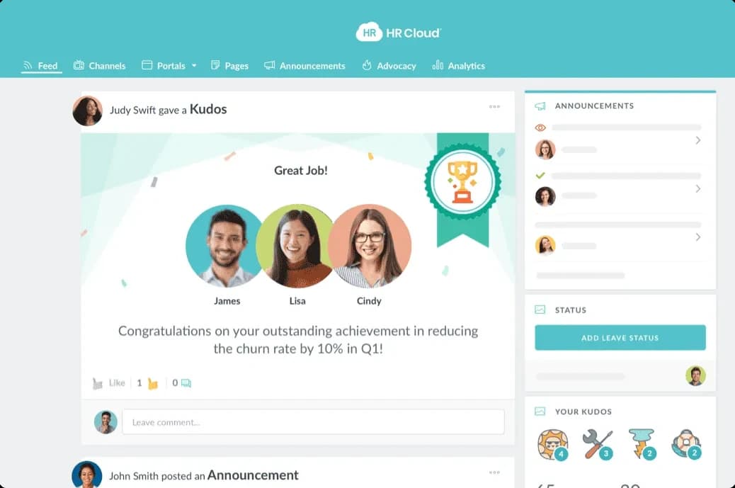 Workmates recognition and rewards product screen