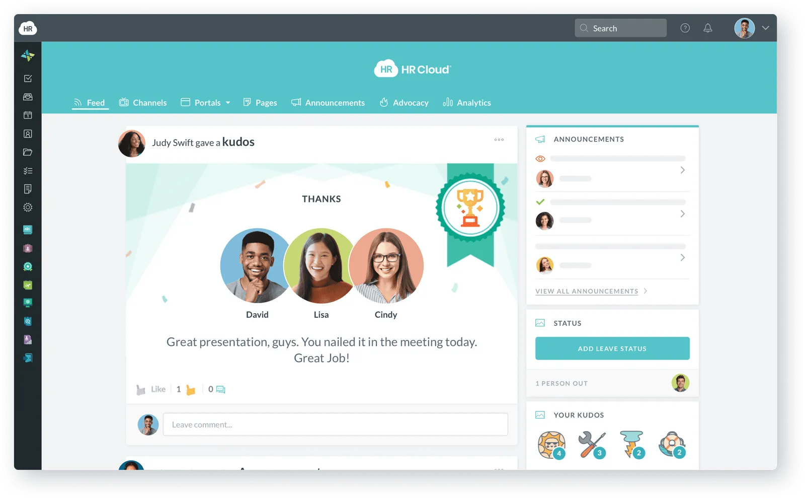 HR Cloud Workmates employee recognition interface