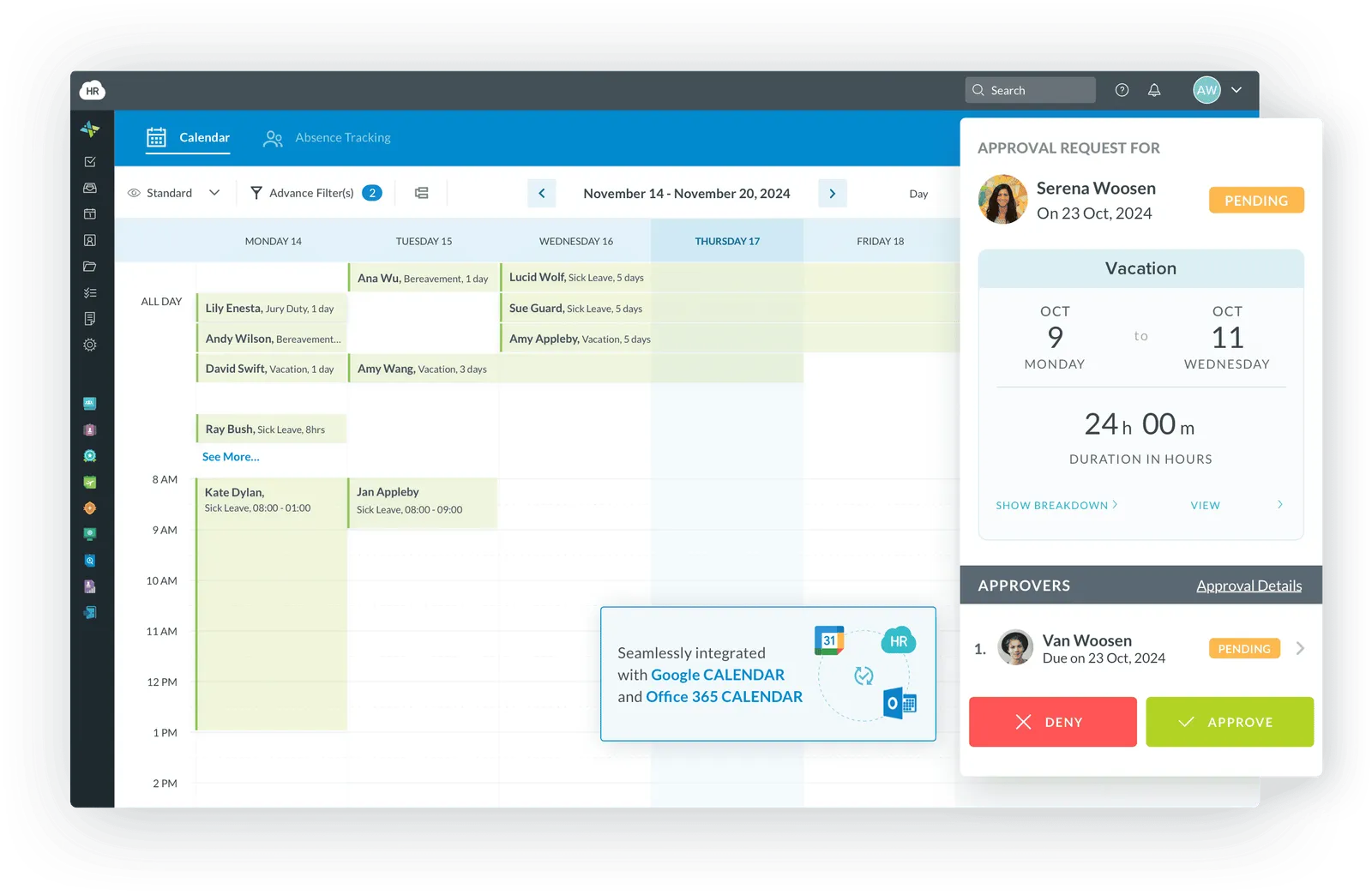HR Cloud time off calendar interface